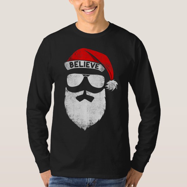 Glaube Zitat über Weihnachtsmannmütze Mustache Fam T-Shirt (Vorderseite)