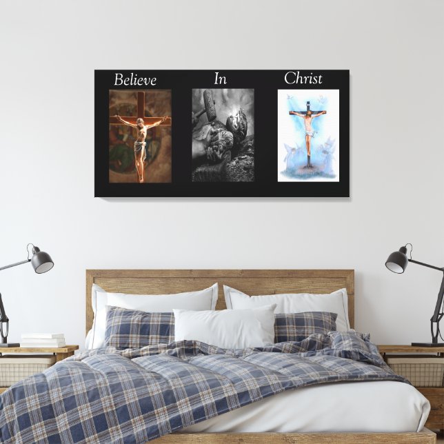 Glauben an Christus Wrapped Canvas 3 Leinwanddruck (Insitu (Schlafzimmer))