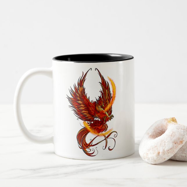 Glauben an magische Phoenix-Tasse Zweifarbige Tasse (Mit Donut)
