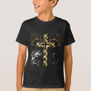 Glauben Angeln Jagd Tarnung Kreuz Mit Haken B Chri T-Shirt