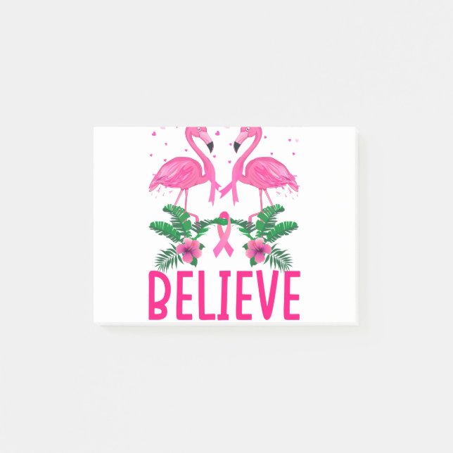 Glauben Brustkrebs Bewusstsein Flamingo T - Shirt Post-it Klebezettel (Vorderseite)