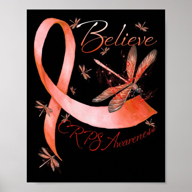 Glauben Crps Bewusstsein Orange Ribbon Dragonfly L Poster (Vorne)