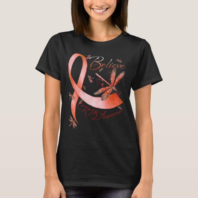 Glauben Crps Bewusstsein Orange Ribbon Dragonfly L T-Shirt (Vorderseite)
