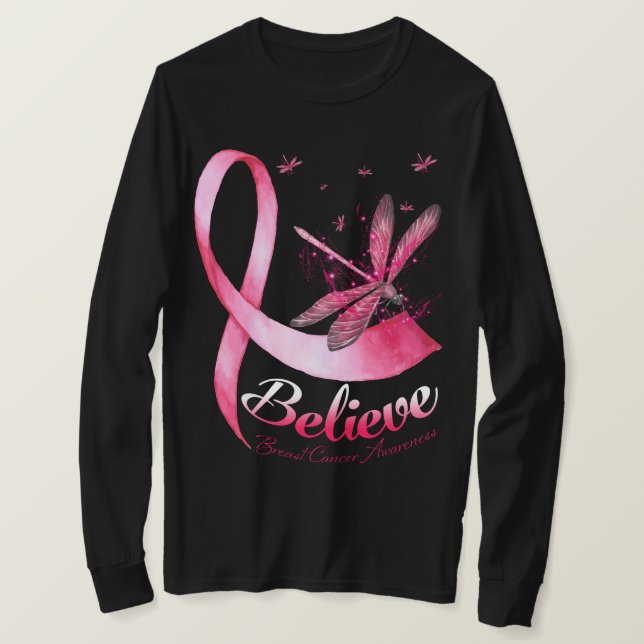 Glauben Dragonfly Pink Ribbon Brustkrebs Awaren T-Shirt (Design vorne)