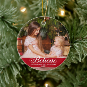Glauben Elegante Calligrafy Familie Foto Red Keramik Ornament
