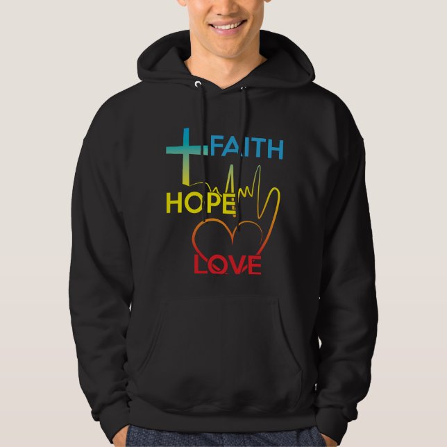 Glauben-Hoffnungs-Liebe-buntes christliches Hoodie (Vorderseite)
