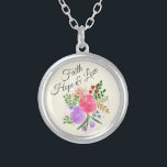 Glauben-Hoffnungund LiebeWatercolor mit Blumen Versilberte Kette<br><div class="desc">Hübscher Blumenblumenstrauß mit Glauben-,  Liebe- und Hoffnungstext.</div>