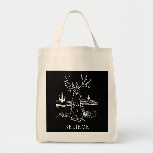 Glauben Jackalope Kryptid Rabbit Bunny Bekleidung Tragetasche (Vorne)