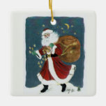 "Glauben" Santa Watercolor Maltext Keramikornament<br><div class="desc">"Glaube!",  denn das ist Weihnachten. Unser Weihnachtsmann trägt eine Tüte voll Spielzeug auf seinem Weg zum nächsten Halt,  an den ein kleines Kind sicherlich glauben wird. "Ja,  Virginia,  es gibt eine Weihnachtsklausel."</div>