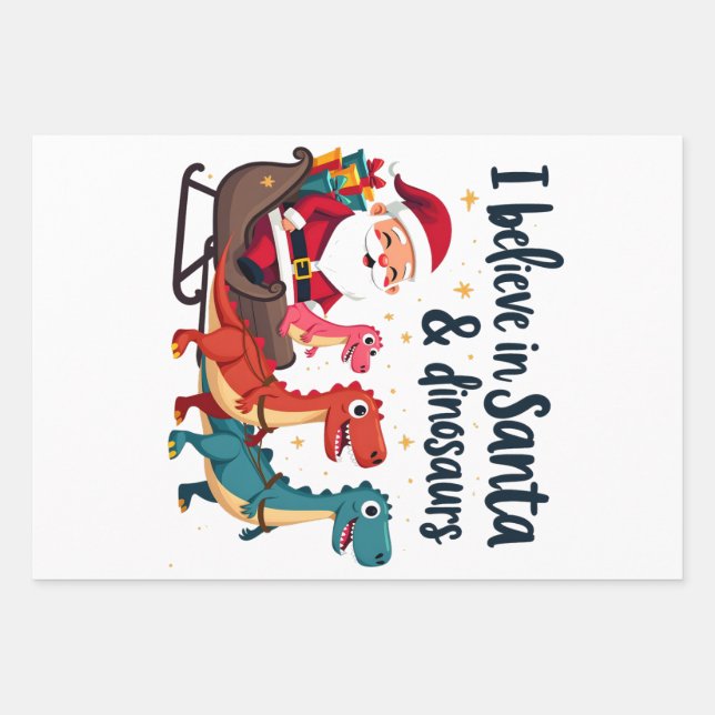 Glauben Sie an den Weihnachtsmann und Dinosaurier  Geschenkpapier Set (Vorderseite)