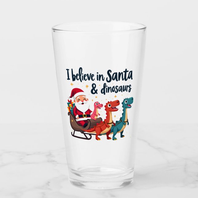Glauben Sie an den Weihnachtsmann und Dinosaurier  Glas (Vorderseite)