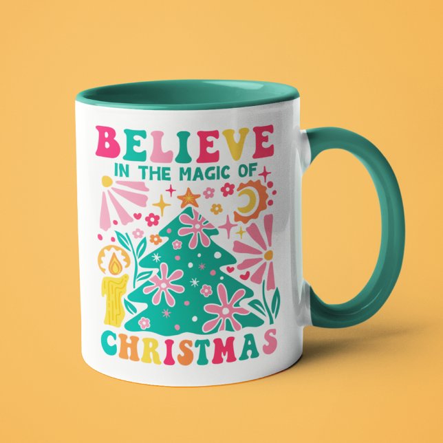 Glauben Sie an den Zauber des WeihnachtsRetro Boho Tasse (Von Creator hochgeladen)