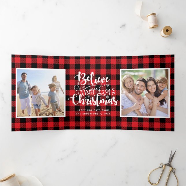 Glauben Sie an die Magic Foto Collage Karierten We Dreifach Gefaltete Urlaubskarte (Innenseite)