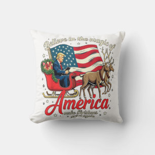 Glauben Sie an die Magie Amerikas Weihnachtsgrün m Kissen