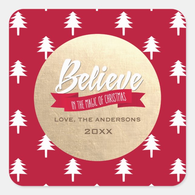Glauben Sie an die Magie der Weihnachtsgewohnheit Quadratischer Aufkleber (Vorderseite)