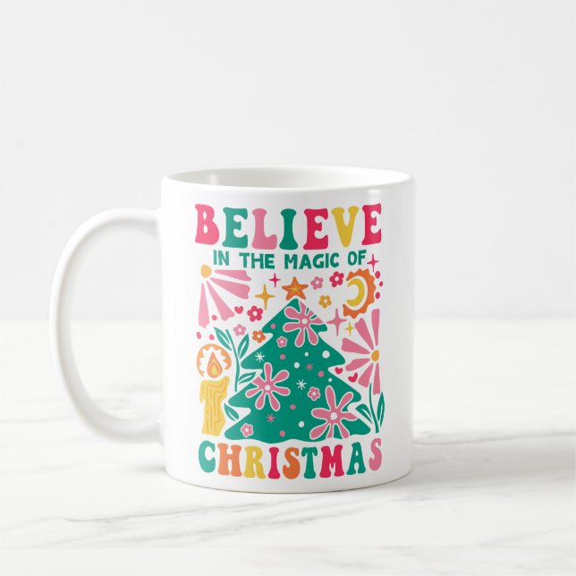 Glauben Sie an die Magie von Weihnachten Retro Boh Kaffeetasse (Links)