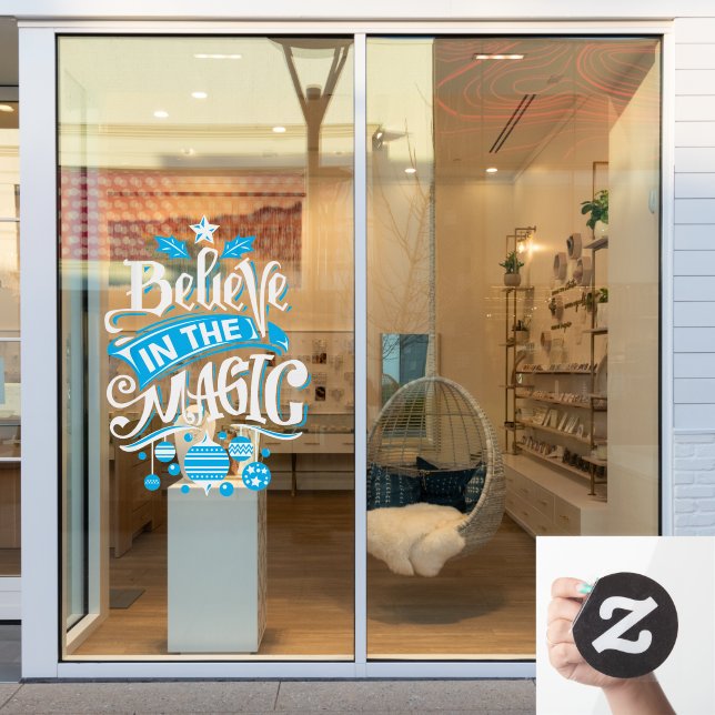 Glauben Sie an die Magie von Weihnachts Blau Fensteraufkleber (Schaufenster)