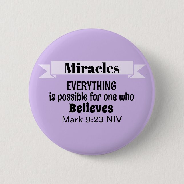 Glauben Sie an die Wunder Bibel Verse Lila Christl Button (Vorderseite)