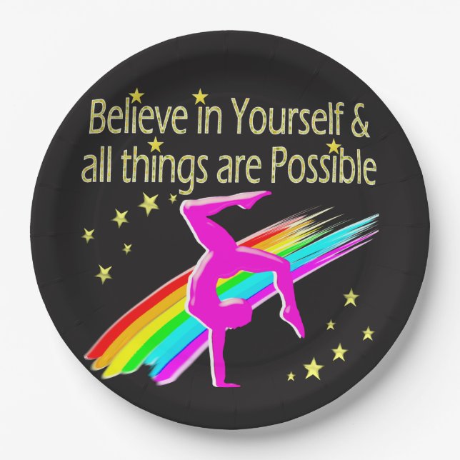 GLAUBEN SIE AN IHRE GYMNASTICS-DESIGN PAPPTELLER (Vorderseite)