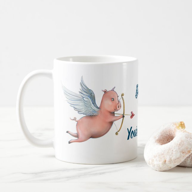 Glauben Sie an Ihre Träume Flying Pig Cupid-Vorlag Kaffeetasse (Mit Donut)