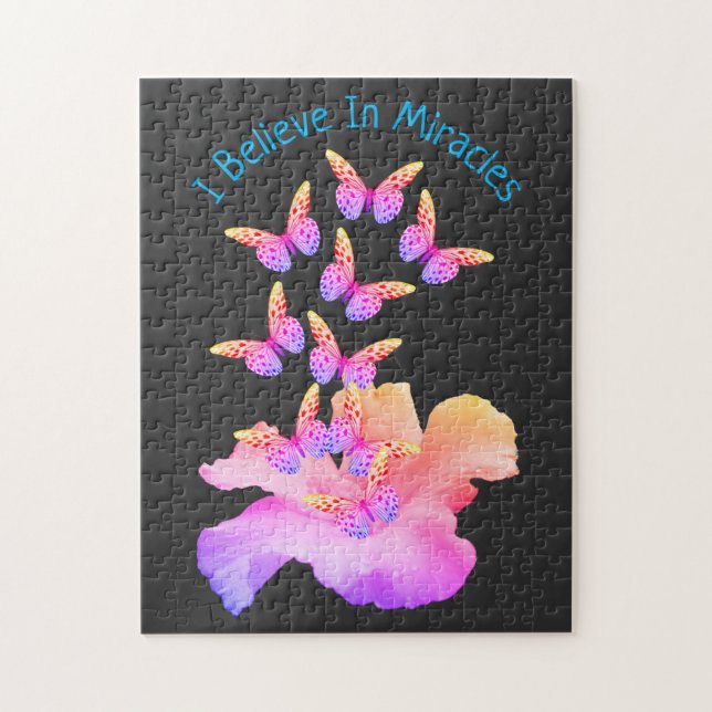 Glauben Sie an Wunder Hibiskus Blume Schmetterling Puzzle (Vertikal)