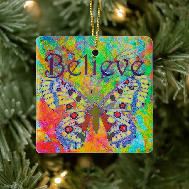 Glauben Sie bunter Schmetterling Keramikornament (Baum)