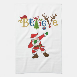 Glauben Sie, der Weihnachtsmann schlägt eine Pose Geschirrtuch