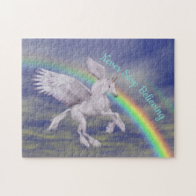 Glauben Sie Einhorn über Regenbogen Inspiration Puzzle (Horizontal)