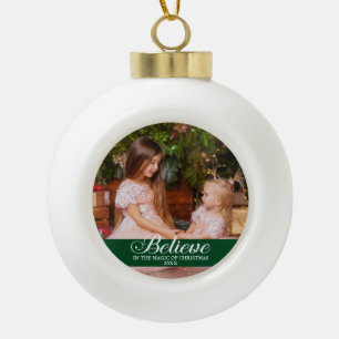 Glauben Sie Elegant Calligraphy Family Foto Green Keramik Kugel-Ornament