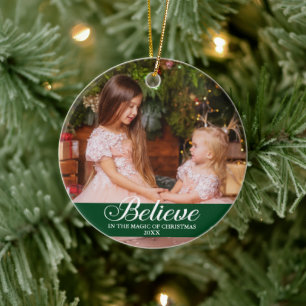 Glauben Sie Elegant Calligraphy Family Foto Green Keramik Ornament