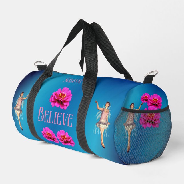 Glauben Sie Fairy und rosa Blume Inspiration Duffle Bag (Rechte Ecke)