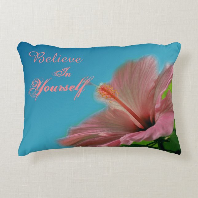 Glauben Sie Hibiskus Blume Inspiration Zitat  Dekokissen (Vorderseite)