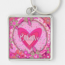 Glauben Sie inspirierendes Herz Blumenrosa Hübsch Schlüsselanhänger