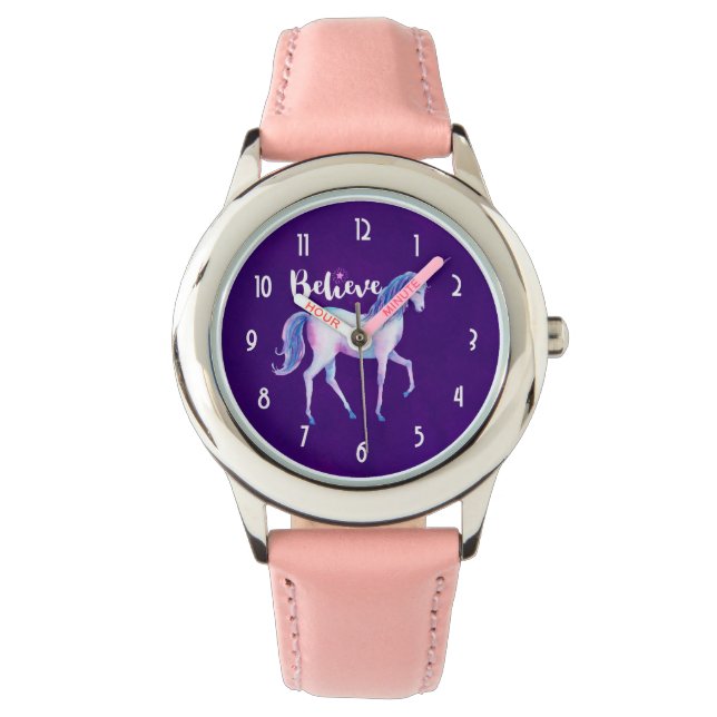 Glauben Sie mit Unicorn an Pastelwasser-Farben Armbanduhr (Vorderseite)