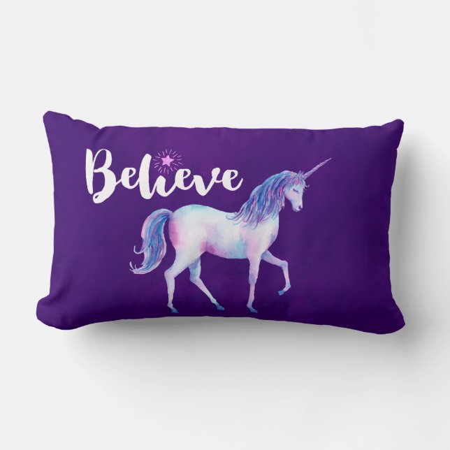 Glauben Sie mit Unicorn an Pastelwasser-Farben Lendenkissen (Vorderseite)