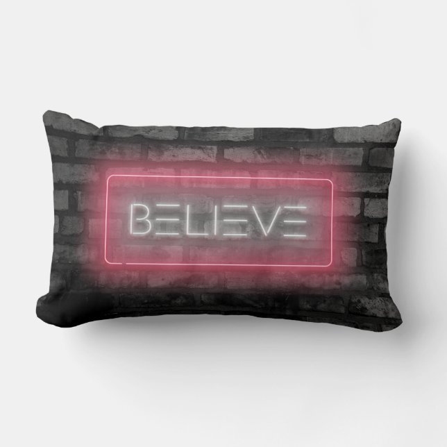 Glauben Sie Pink Neon Signieren Lumbar Pillow Lendenkissen (Vorderseite)