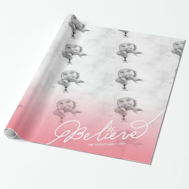 Glauben Sie Stern rosa Ombre Geschenkpapier (Ungerollt)