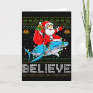 Glauben Sie Xmas Lustiger Santa-Reit-Shark-Hässlic Karte