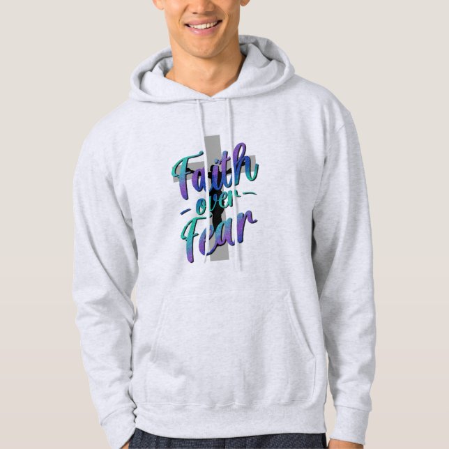 Glauben über Angst Selbstmord Bewusstsein Cross Gr Hoodie (Vorderseite)