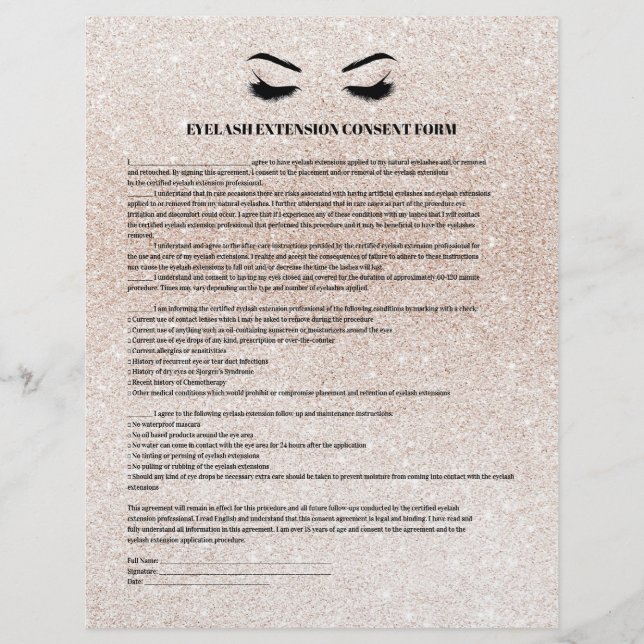 GLAUBENDE EYELASH EXTENSION CONSENT FORMULAR FLYER (Vorne)