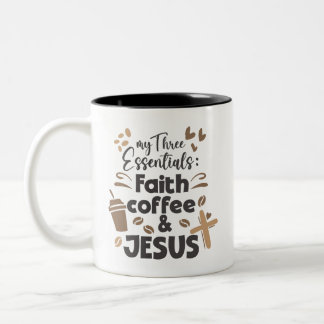 Glaubenskaffee und Jesus Essentials Religiöse Zweifarbige Tasse