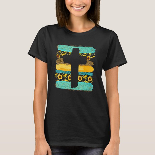 Glaubenskreuz mit Sonnenblume Gott Jesus Christlic T-Shirt (Vorderseite)