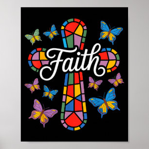 Glaubenskreuz Schmetterlinge Und Blumen Christlich Poster