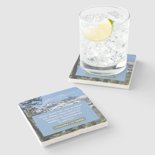 Glaubensnachricht - Bibelverse - 1 Timothy 1-12 - Steinuntersetzer (Seitenansicht)