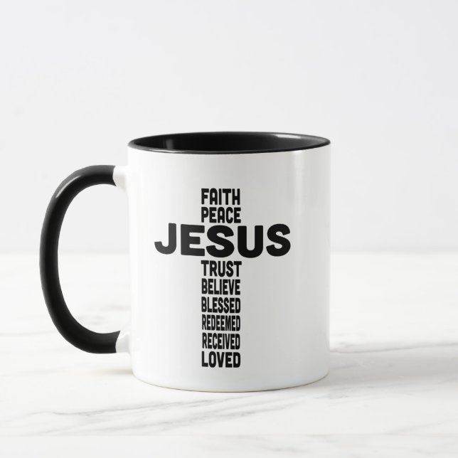 Glaubensstichtum: Christliches Schwarz Tasse (Links)