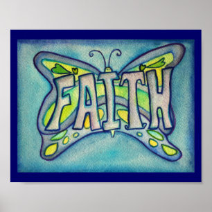 Glaubenswort Blau Schmetterling Poster Kunst Druck