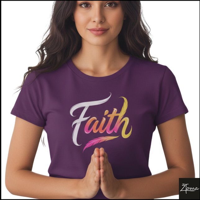 Glaubenswort Neon Glänzende Feder Schrift T-Shirt (Sample design. Several style are available to choose from, with the option to add a name & color.
)