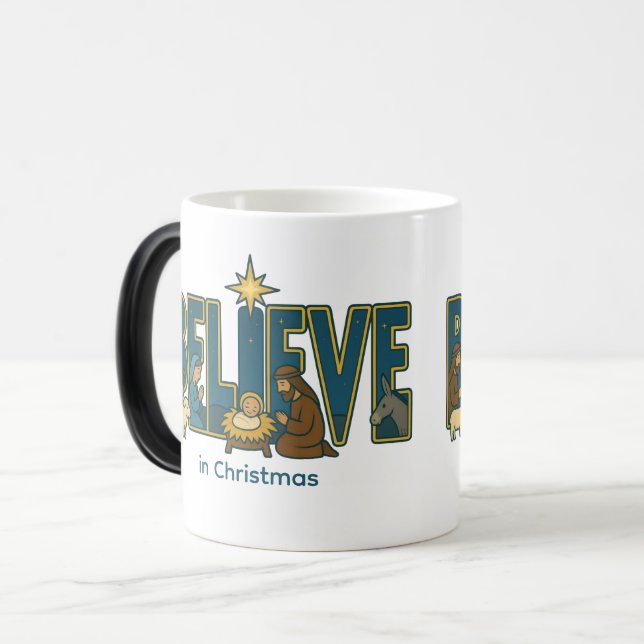 Gläubige Weihnachtskrippe Farbwechsel-Tasse Verwandlungstasse (Vorderseite Links)