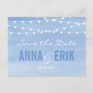 Glaucous Blue Watercolor String Lights Ankündigungspostkarte