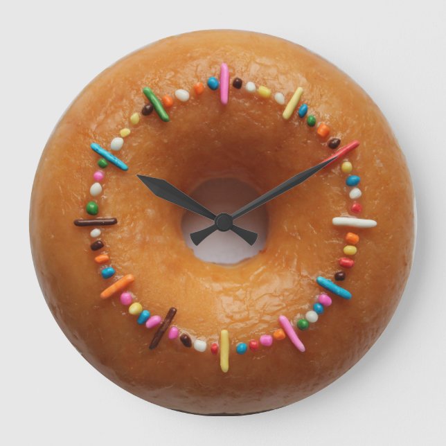 Glazed Donut Sprinkles Clock Große Wanduhr (Vorderseite)